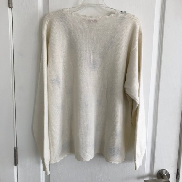 Alia White Cable Knit Pullover Sweater with Blue Floral Embroidery & Beading - Picture 7 of 7